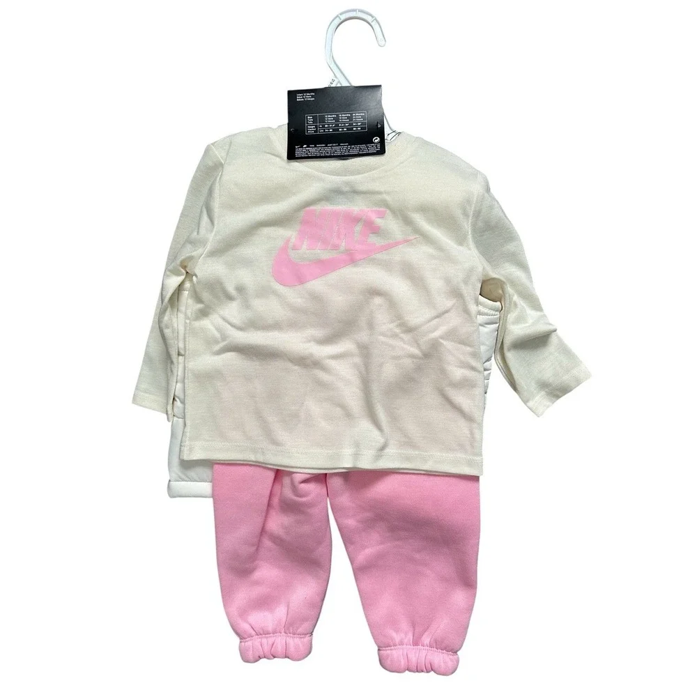 Nike Toddler Girls 3-Piece Set 12 M Jacket Long Sleeve Shirt & Jogger Pants Pink